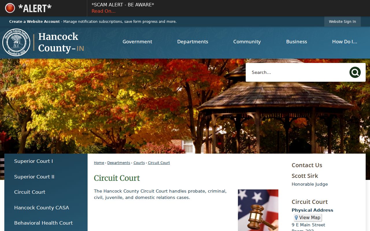 Hancock County case lookup Circuit Court page