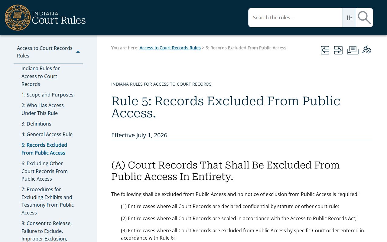 Hancock County civil docket Access Rule 5 exclusions