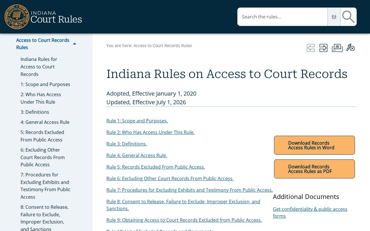 Hancock County civil docket access rules index