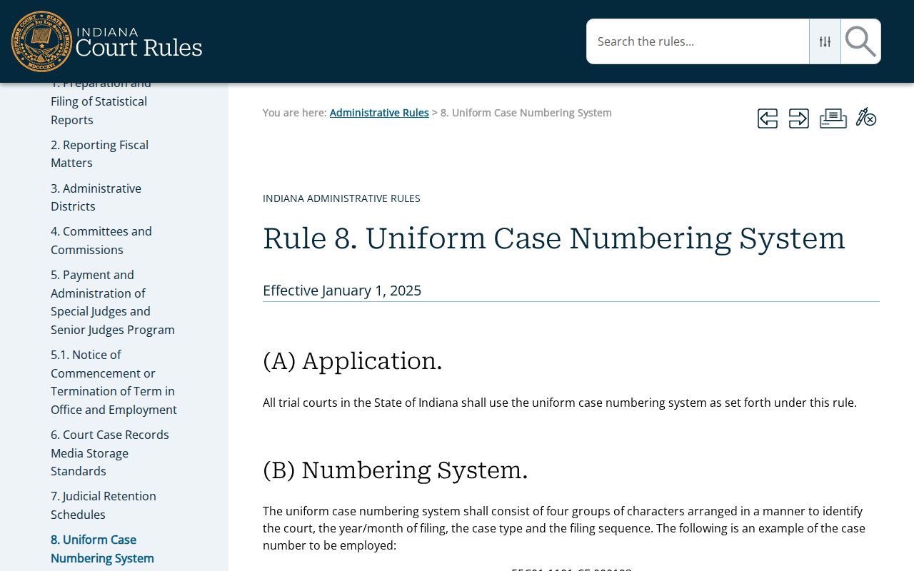 Hancock County criminal docket Administrative Rule 8 codes