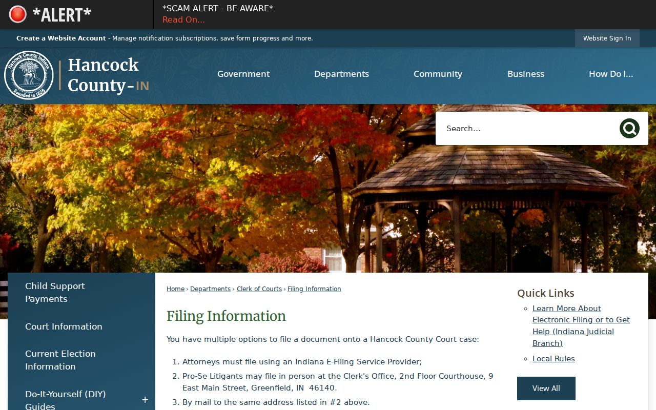 Hancock County court docket filing information